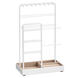 SONGMICS Jewellery Stand, Jewellery Organiser, Jewellery Display Stand with Metal Frame and Velvet Tray, Earring Bracelet Holder, Necklace Stand, for Studs, Rings, Gift Idea, White JJS021W01