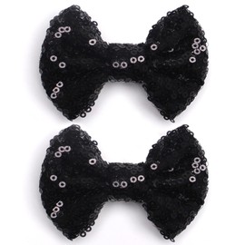 KISZU 3 Inch Glitter Hair Bows Clips, Sparkling Sequin Little Bow HairPins for Baby Girls Children Teens and Women (Black)