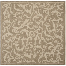SAFAVIEH Courtyard Collection 6'7" Square Brown / Natural CY2653 Indoor/ Outdoor Waterproof Easy Cleaning Patio Backyard Mudroom Area Rug