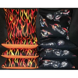 Unbranded Set of 8 Motorcycle Harley Black Orange Cornhole Bags ***FREE SHIPPING*** - Corn Filled With Tote
