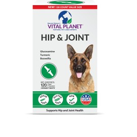 Vital Planet - Natural Hip and Joint Supplement for Dogs - Potent Herbal Blend with Green Lipped Mussel, MSM and Glucosamine (120 Chewable Tabs)