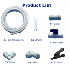 10ft 3/8" RO Water Line Kit​​: 3/8 Ro Tubing Quick Connect Fittings (3/8 Inch Water Line Ball Valve + Tee + Elbow + Straight) & Tube Cutter/Remover Tool for Water Purifiers & Refrigerator Systems