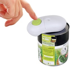 One Touch KC86 Dosenöffner, elektrisch, öffnet alle Arten von Dosen (batteriebetrieben), freie Hände, Edelstahl, Weiß/Grün, Groß