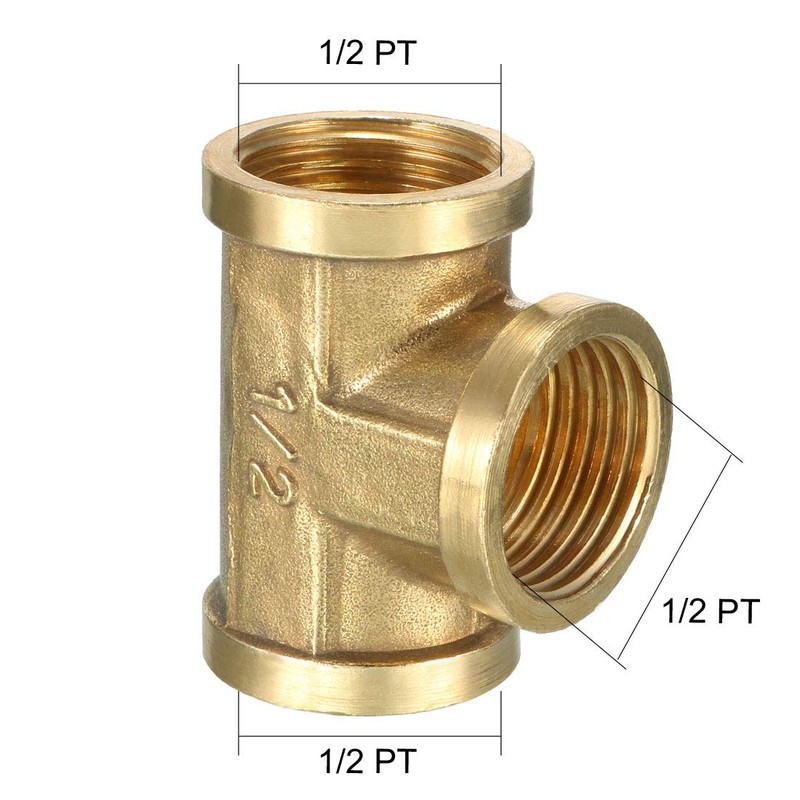 sourcing map Brass Tee Pipe Fitting 1/2 PT Female Thread
