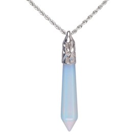 Justinstones Synthetic Opalite Moonstone Hexagonal Pointed Reiki Chakra Pendant Necklace 20 Inch High-grade Iron Gift Box