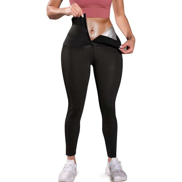 CHUMIAN Women's Slimming Slimming Leggings Anti Cellulite Sauna High Waist Flat Stomach for Sports Fitness, Black