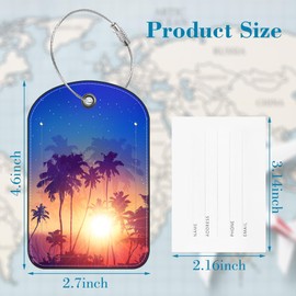 2 Pack PU Luggage Tags for Suitcase, Retro Sunset and Palm Trees Suitcase Tag Leather ID Label Bag Tags with Privacy Cover and Metal Loop for Men Women Travel Bag Suitcase