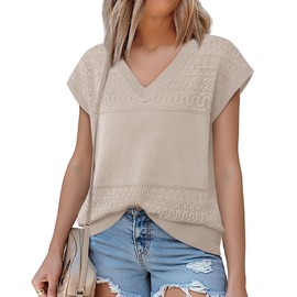 Messic Cute Holiday Tops: Knit Shirts - Hollow Out Tops for Woman - Dressy Sweaters for Women V Neck Tops for Women Elegant Work Shirts for Woman Business Casual Lightweight Pretty Sweaters L Oatmeal