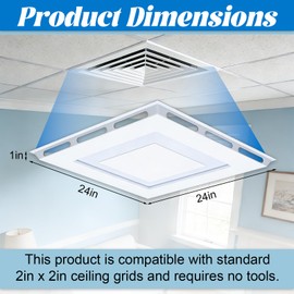 24" x 24" Ceiling Vent Deflector 4-Way Air Diverter for 2x2 FT Drop Ceiling Grids No-Tools Installation Commercial Airflow Redirector for Offices, Classrooms, and Commercial Spaces (1pcs)