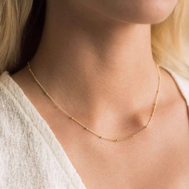 Mauzew 18K Gold Plated Necklaces for Women Simple Gold Satellite Bead Choker Necklaces Dainty Layered Tiny Ball Chain Necklaces Minimalist Layering Jewelry