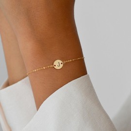 JNZSSWHJJH Valentines Day Gifts for Teens - Initial Bracelets for Women Girls, 18K Gold Plated Disc Letter M Initial Bracelet Teen Girl Gifts for Teen Girls Gold Bracelets for Women Girls Gifts