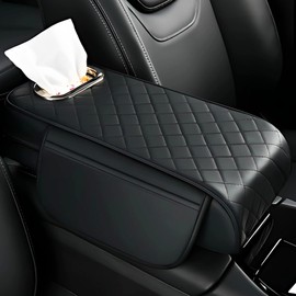 Mellbo Armrest, Car Elbow Rest Console Box, Memory Foam, Nappa Leather, Waterproof, Velcro Fastening, Fatigue, Easy Installation, Universal Type, Black