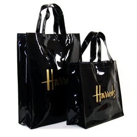 Harrods Signature Shopper Bag, Genuine PVC Tote Bag, Black, Lined, S, Sサイズ