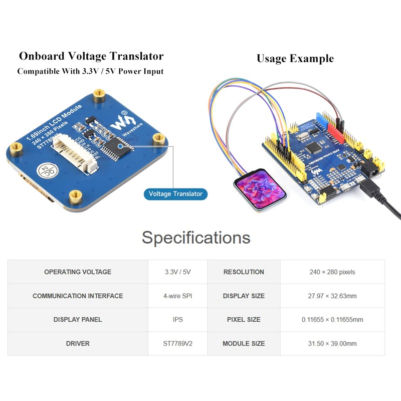 waveshare - Módulo de visualización LCD de 1.7 pulgadas, resolución