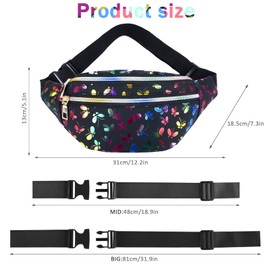1 x Belt Bag for Children, Girls, Bum Bag, Women's Glitter, Children's Bum Bag with Butterfly Print, Fashion, Waterproof, Black, Add a Butterfly Keyring, black