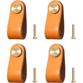 BetterJonny 4 Pieces Leather Drawer Pulls, 2.6 x 1 Inch Furniture Handles Leather Safety Anti-Collision Handle Hardware Handles Wardrobe Door Cupboard Knobs