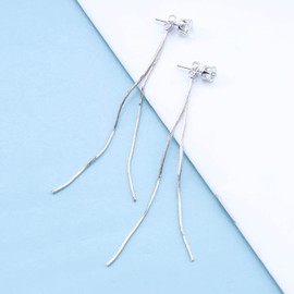 Yheakne Boho Snake Chain Earrings Silver Cubic Crystal Stud Earrings Thin Dangle Chain Earrings Long Linear Drop Earrings Jewellery for Women and Girls Gifts, Alloy Steel