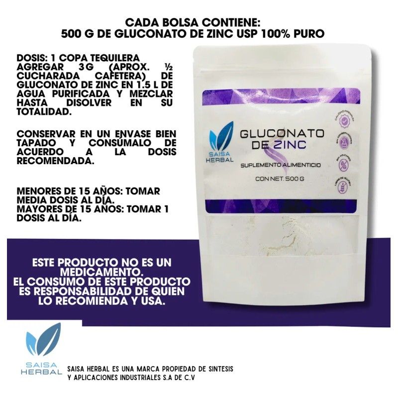 Gluconato De Zinc Bolsa Con 500 G.