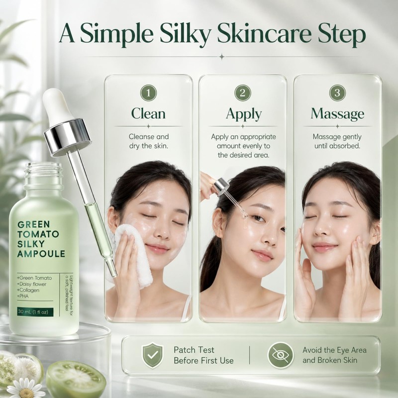 Green Tomato Ampoule Pore Refining Face Serum for Smooth-Looking Skin,