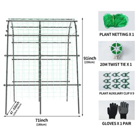 Carotex 7.22 Ft Tall Garden Trellis, Garden Arch Tunnel for Climbing Plants, Garden Arch Walkway Trellis with Netting, PE-Coated Steel Garden Arbor for Vegetables, Cucumbers, Garden Raised Bed(Black)