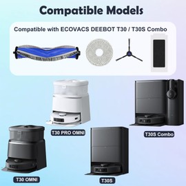 28 Pack T30S Replacement Accessories Kit Compatible with ECOVACS T30S Robot Vacuum, 1 Main Brushes, 6 Side Brushes, 6 Mop Cloth Pads, 4 HEPA Filters, 10 Dust Bags, 1 Cleaning Tool (Not for T30S COMBO)