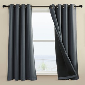Rutterllow 100% Blackout Curtain 2 Panels , Heat and Full Light Blocking Drapes with Grommets for Bedroom, Thermal Insulated Window Treatment Drapes for Living Room(Dark Grey, 52Wx45L)