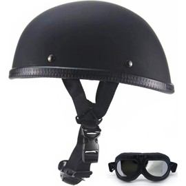 Motorcycle Half Helmet, DOT Approved Adult Men Women Retro Open Face Bike-Helmets, Bicycle/Skateboard Helmet for Adults, Bike, Skate, Scooter, Longboard Half Shell Helmet (Matte Black+B, Medium)