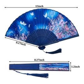 Thyle 40 Pcs Floral Hand Fans for Line Dancing Chinese Vintage Style Silk Clap Folding Fan Bamboo Framed Fabric Silk with Elegant Tassel Decorative for Women Foldable Wedding Dance Party Church