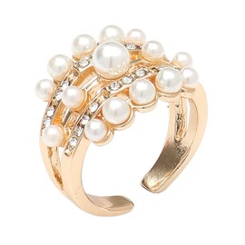 ONBRIG Gold Pearl Ring for Women Trendy Cocktail Ring Adjustable Open Statement Rings Pearl Jewelry for Women(gold-02)