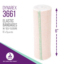 Dynarex 3661 Elastic Bandage with Self-Closure, 6" x 5 yds, Provides Compression for Injuries, Cotton, and Spandex, Non-Sterile and Latex-Free