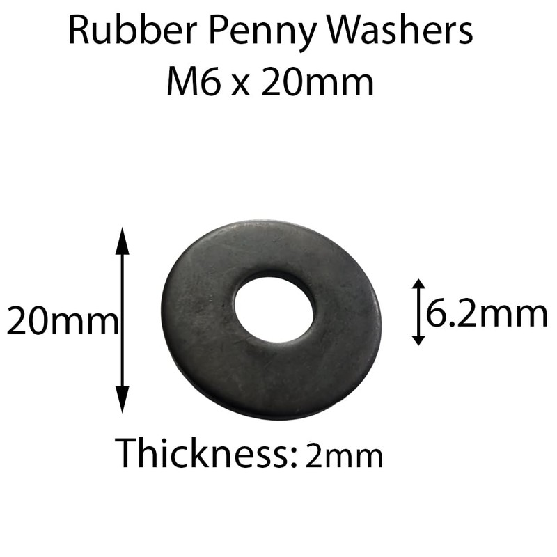 M6 x 20mm Black Rubber Penny Washers (Pack of 10)