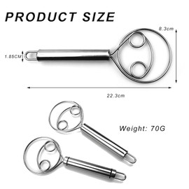 1 x dough stirrer, stainless steel handle bread mixer, dough kneader, Dutch whisk, Danish dough whisk, stainless steel dough kneading machine, dough kneader, dough whisk, for bread, dough, cakes, more