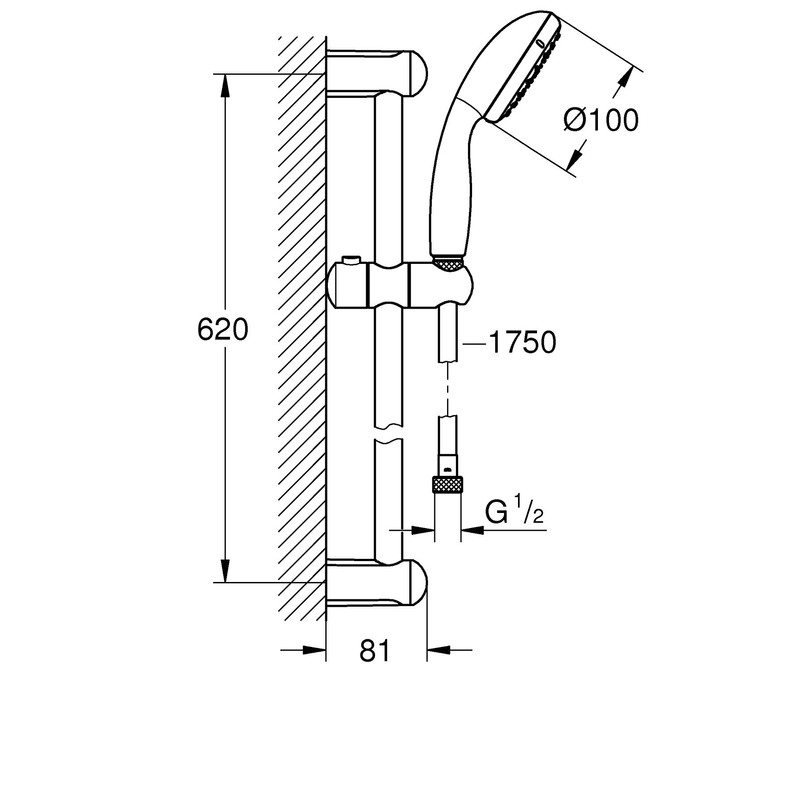Grohe 2759810E New Tempesta 1.5 GPM 2-Spray Shower Rail, StarLight