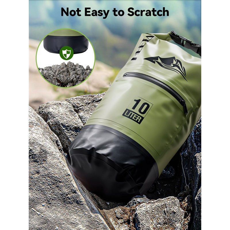 HEETA Waterproof Dry Bag Backpack with Zippered Pocket (Green, 10L)