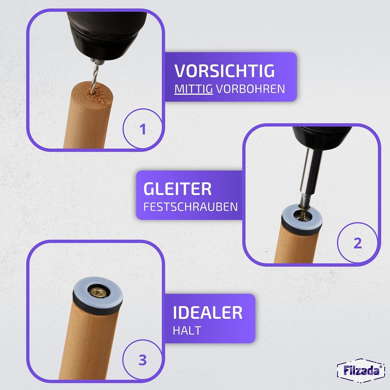 Filzada® 26 x Teflon Glides for Screwing - Diameter 22