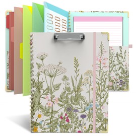 Clipboard Folio with Storage Clipboards Padfolio Notebook for Letter Size (11" x 8.5"), Clipboards with 10 Pockets and 5 Folders Nursing Teacher School Essentials (Garden Flowers)