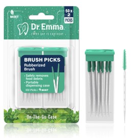 Dr. Emma Brush Picks Rubberized Mint Brush Picks, 2 Packs, 100 Picks/Pack