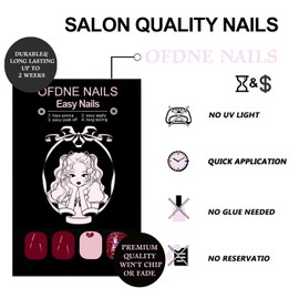 Valentines Press on Nails Short Square OFDNE Wine Red Fake Nails False Nails with Designs Heart Glitter Full Cover Glossy Glue on Nails Valentine's Day Acrylic Nails for Women Girls 24 Pcs