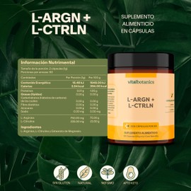 L Arginina y L Citrulina 120 Cápsulas | Suplemento Esencial Pre Entreno | Preworkout Apto Dieta Keto y Gluten Free | 280ml | Ideal para Apoyo al Organismo | VITALBOTANICS