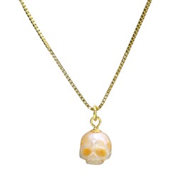 BelleJuri Dainty Simple Pearl Cranium Pendant Necklace, Skull Pearl Necklace (Light orange)