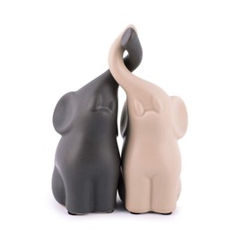 pajoma® Elephants in Love Size S, Set of 2 Ceramic Height 11 cm Harmonious Couple in Beige & Grey Animal Figure Decoration, Decorative Figure, Table Decoration for Kitchen, Bathroom, Living Room and