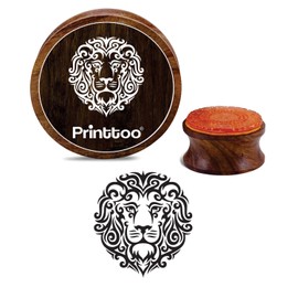 Printtoo Round Wooden Rubber Stamp Lion Face Pattern Christmas Secret Santa Gift-3 Inch