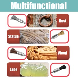 Treki 20pcs Wire Brush Set，3/32 Inch (2.38mm) Round Shank Extended Steel Wire Cleaning End Brushes Hog Bristle Wire Brush Drill Bits Brass Wire Drill Brushes Horsehair Polishing Rotary Tools for Rust