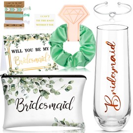 Sets 9 Piezas Regalos de Propuesta de Dama de Honor Regalos de Dama Matrona de Honor Set de Caja de Regalo Will You Be My Bridesmaid Scrunchies Copas de Champán sin Tallo (Estilo de Hojas)