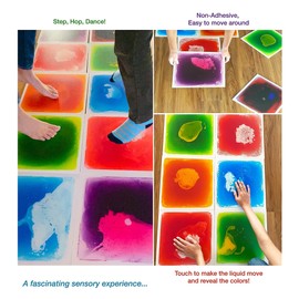 LITTLEAGE Sensory Floor Tiles, Pack of 4 (11.8 inch by 11.8 inch Each), Colorful Liquid Tiles Play-Mat for Kids, Assorted