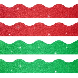 214 Feet Christmas Glitter Bulletin Board Borders Red Green Shine Die-Cut Bulletin Board Trim Strips Shine Christmas Classroom Decorations for Xmas School Office Chalkboard Whiteboard Party Decor