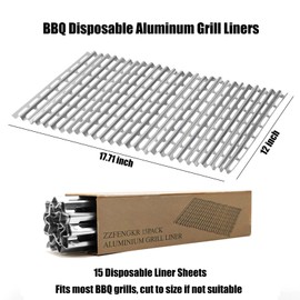 15 Pack BBQ Disposable Aluminum Liners, 12" x 17.7" Disposable Grill Grates Vegetable and Meat Grill for Outdoor BBQ Grill, Grilling Accessories