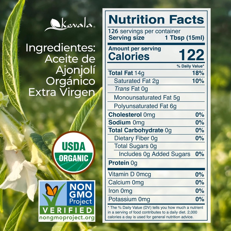 Kevala Organic Extra Virgin Sesame Oil - 64 fl oz