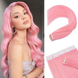 Rich Choices Tape in Hair Extensions Human Hair Pink Tape Hair Extensions Real Remy Human Hair 14 inch Invisible Tape in Hair Extensions Human Hair Straight 20pcs 50g