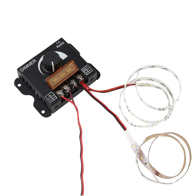 LED Light Strip Dimmer, DC 12V-24V 30A PWM Dimming Controller